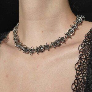 Gothic silver barbed wire necklace